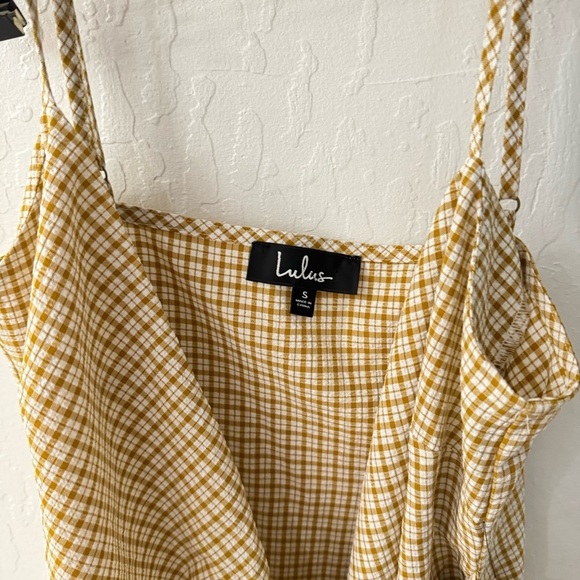Lulus Sunshine On the Mind Mustard Yellow Gingham Wrap Midi Dress Small - Picture 5 of 7